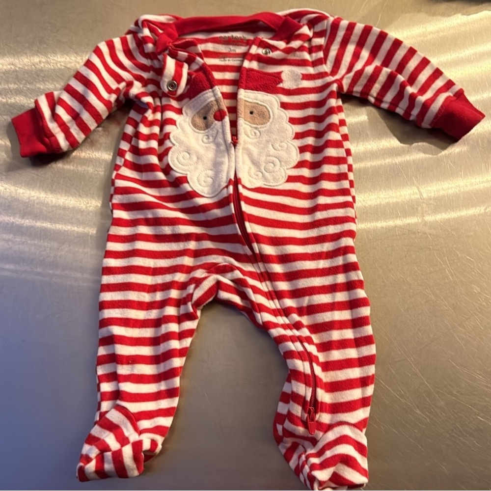Carter’s - Red and White Striped PJs with Santa face